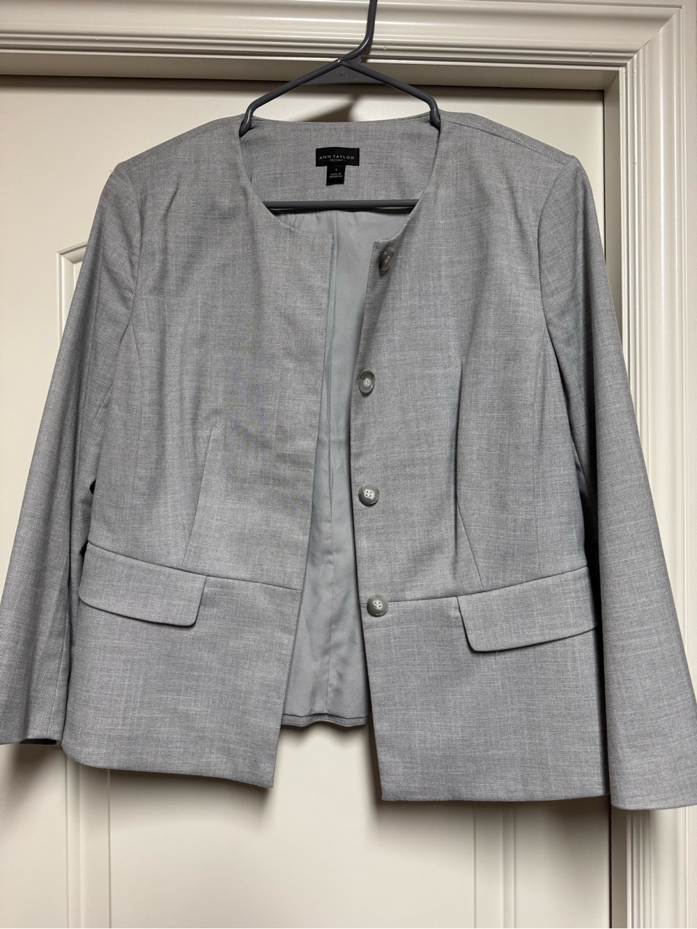 Ann Taylor Factory Light Gray Collarless Blazer (matching skirt listed)